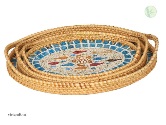 Oval Rattan MOP Serving Tray Vietnam Handicraft Co Ltd