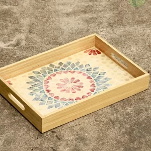 Serving Tray from Bamboo with Mother of Pearl Inlay