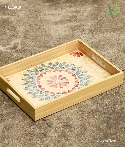 Serving Tray from Bamboo with Mother of Pearl Inlay