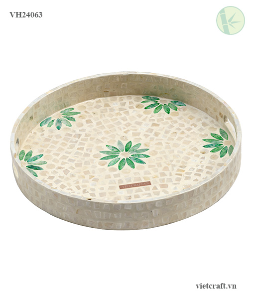 Round serving tray made of MOP in Vietnam