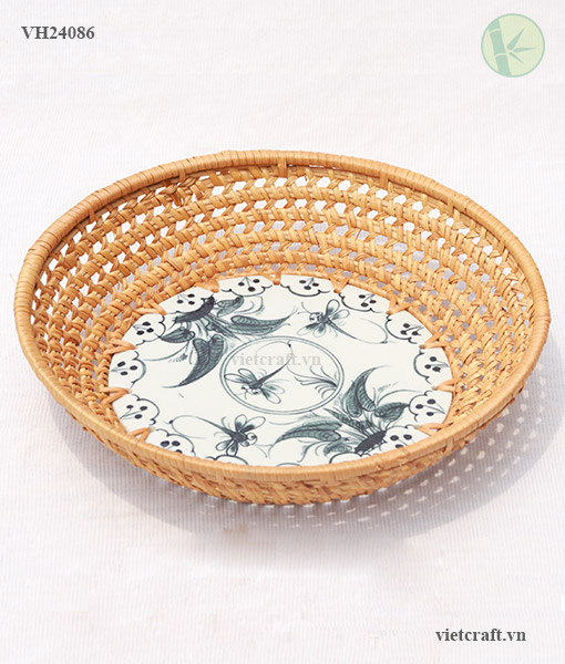 Rattan and ceramic basket made in Vietnam