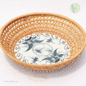 Alternative view of Rattan and ceramic basket made in Vietnam