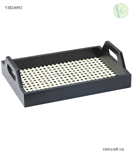 Elegant Serving Tray Made of Rattan and Wood – Handcrafted in Vietnam for Wholesale & Export