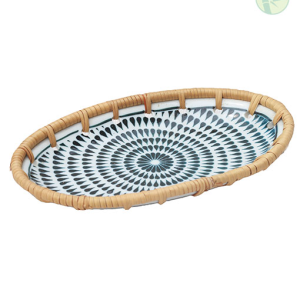 Handmade Ceramic Dish with Rattan Frame – Stylish and Sustainable Tableware from Vietnam
