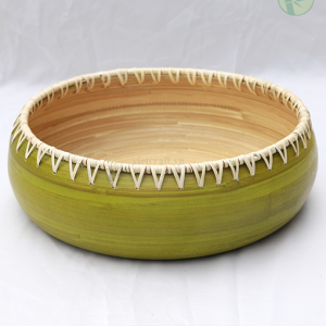 Spun Bamboo Bowl with Handwoven Rattan Rim – Eco-Friendly Bowl from Vietnam