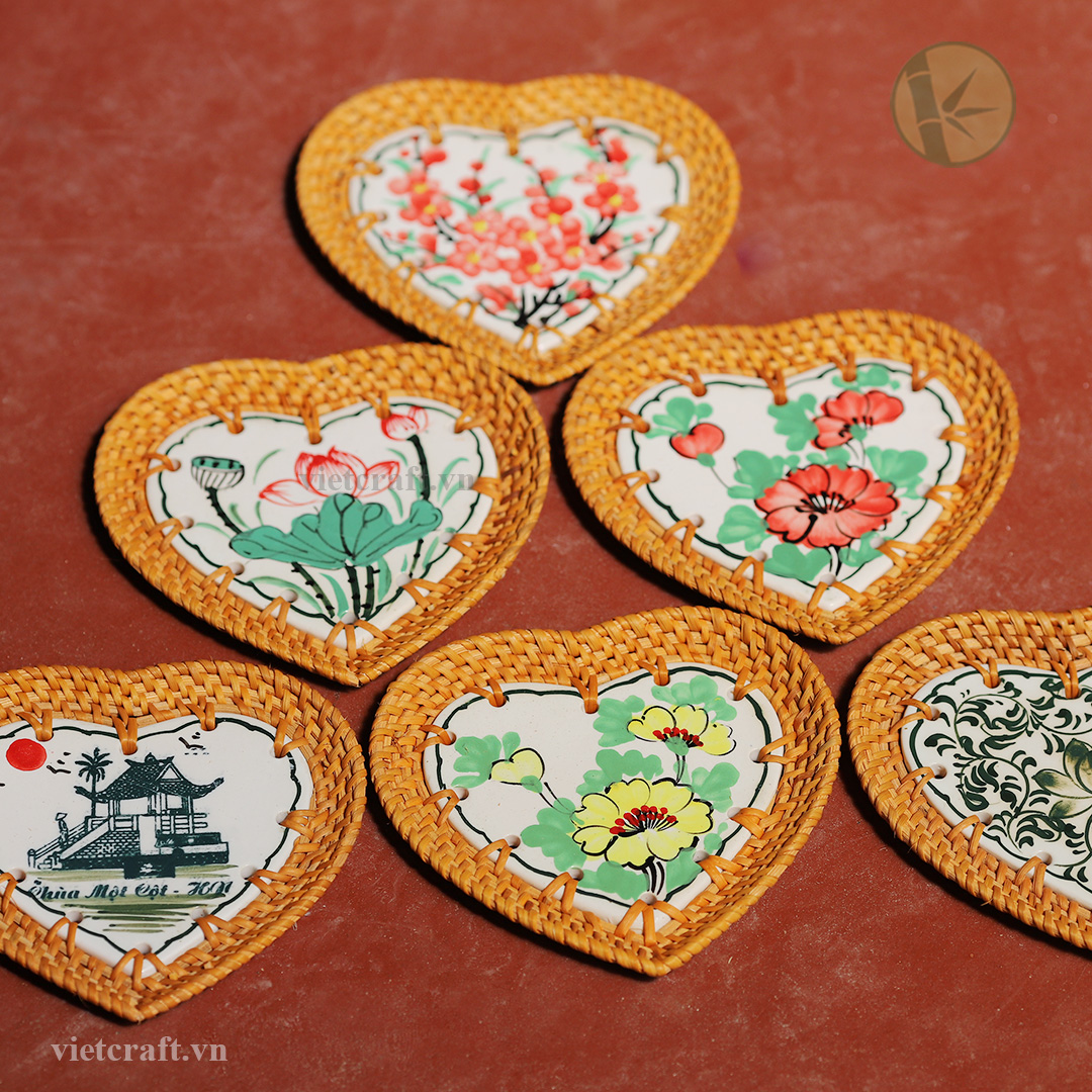 Rattan Ceramic Coaster – Handcrafted Drink Coaster from Vietnam - Image 2