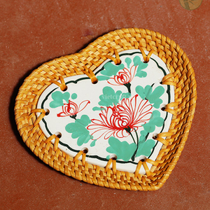 Rattan Ceramic Coaster – Handcrafted Drink Coaster from Vietnam