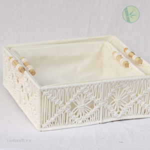 Alternative view of Handmade Macrame Rectangle Basket – Natural Storage from Vietnam