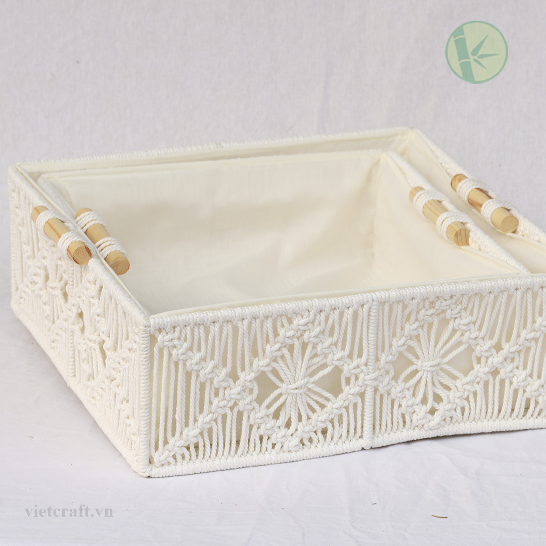 Handmade Macrame Rectangle Basket – Natural Storage from Vietnam - Image 2