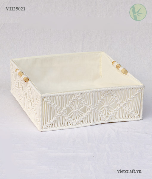 Handmade Macrame Rectangle Basket – Natural Storage from Vietnam