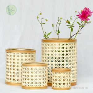 Alternative view of Flower Pot Made of Rattan Cane Webbing in Vietnam