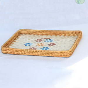 Rattan Tray with Mother of Pearl Inlay – Handmade in Vietnam