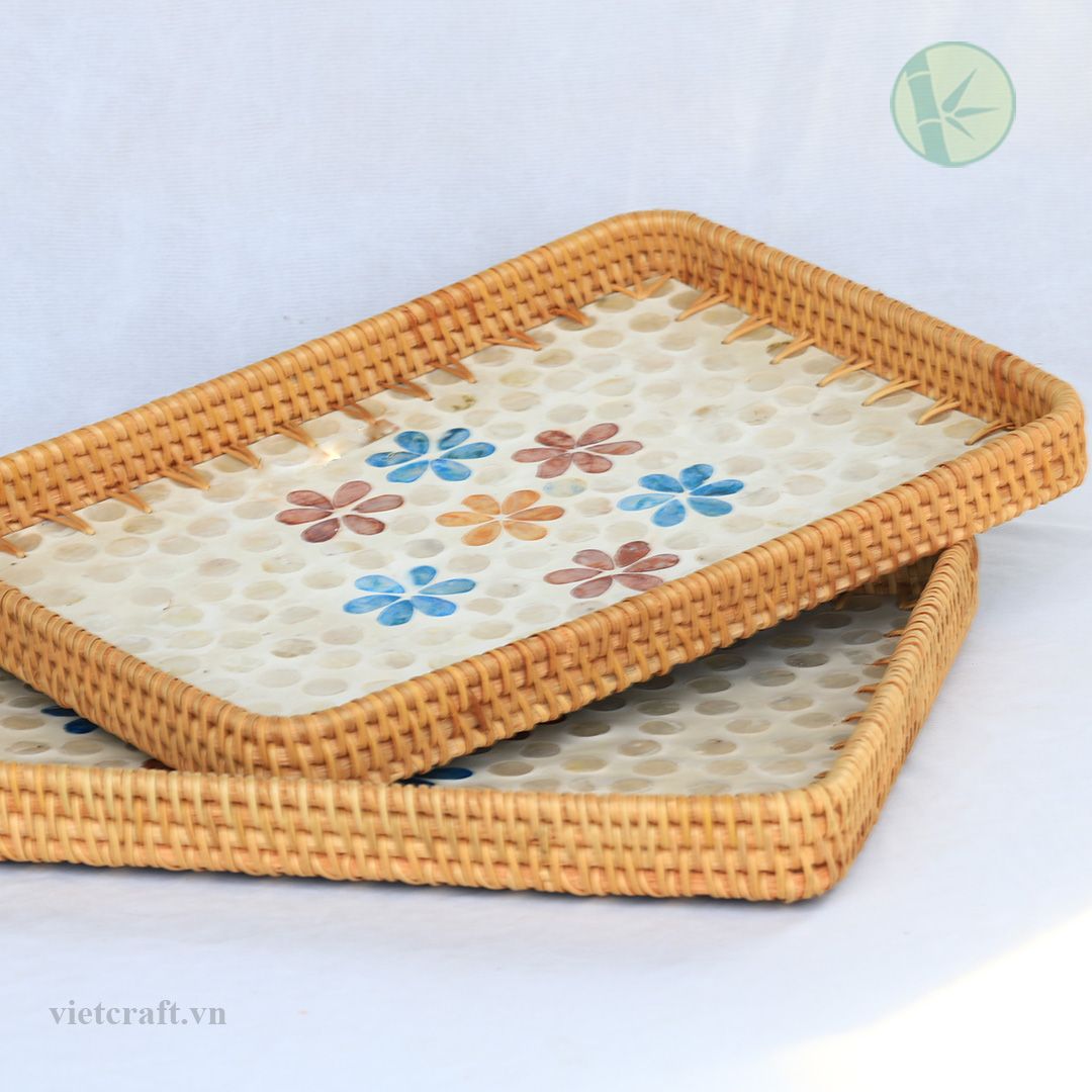 Rattan Tray with Mother of Pearl Inlay – Handmade in Vietnam - Image 2