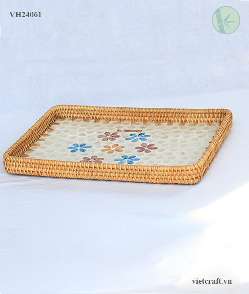 Rattan Tray with Mother of Pearl Inlay – Handmade in Vietnam