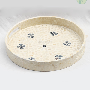 Round Serving Tray Made of MOP in Vietnam – Handmade Luxury Décor