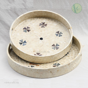 Alternative view of Round Serving Tray Made of MOP in Vietnam – Handmade Luxury Décor