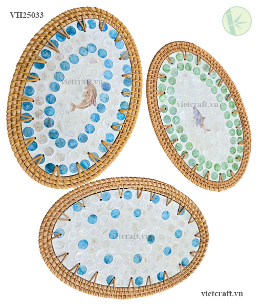 Oval Placemat Made of Rattan and Mother of Pearl (MOP) – Handcrafted in Vietnam - Image 2