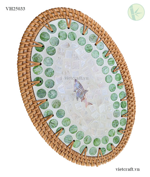 Oval Placemat Made of Rattan and Mother of Pearl (MOP) – Handcrafted in Vietnam