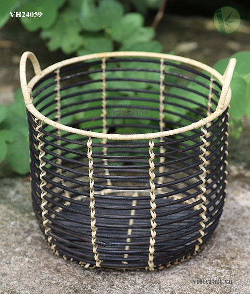 Rattan Storage Basket – Black Color, Made in Vietnam