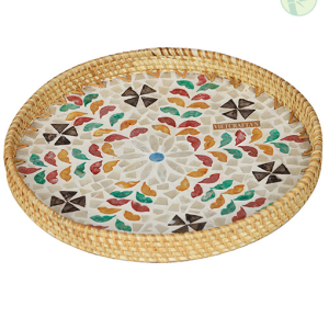 MOP Rattan Tray – Round Shape, Handmade in Vietnam