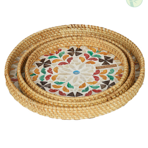 Alternative view of MOP Rattan Tray – Round Shape, Handmade in Vietnam