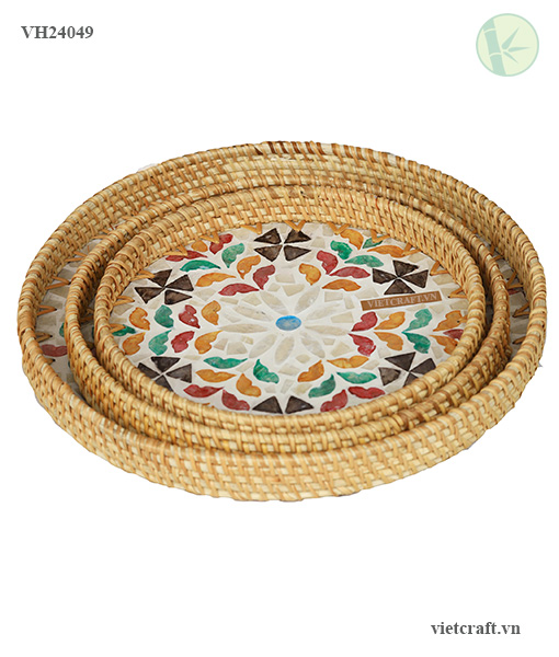 MOP Rattan Tray – Round Shape, Handmade in Vietnam - Image 2