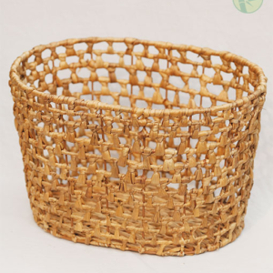 Eco-Friendly Handwoven Water Hyacinth Storage Basket with Iron Frame