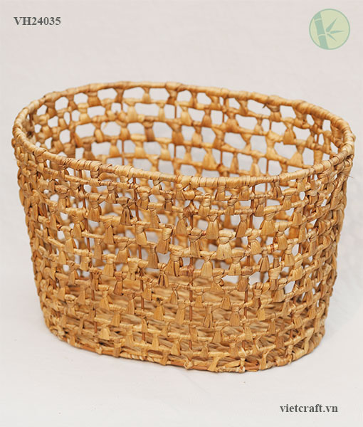 Eco-Friendly Handwoven Water Hyacinth Storage Basket with Iron Frame
