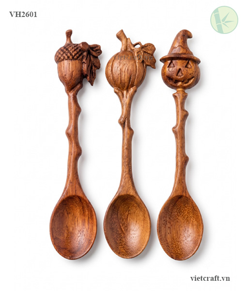 Hand-Carved Red Wood Halloween Spoons made in Vietnam