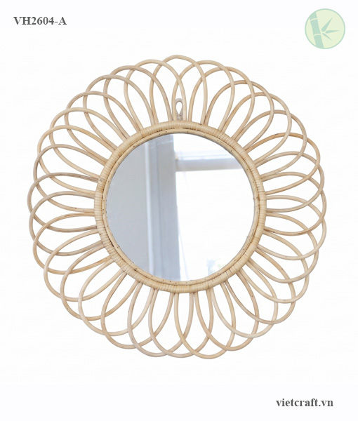 Handcrafted Rattan Flower Wall Mirror - Image 2