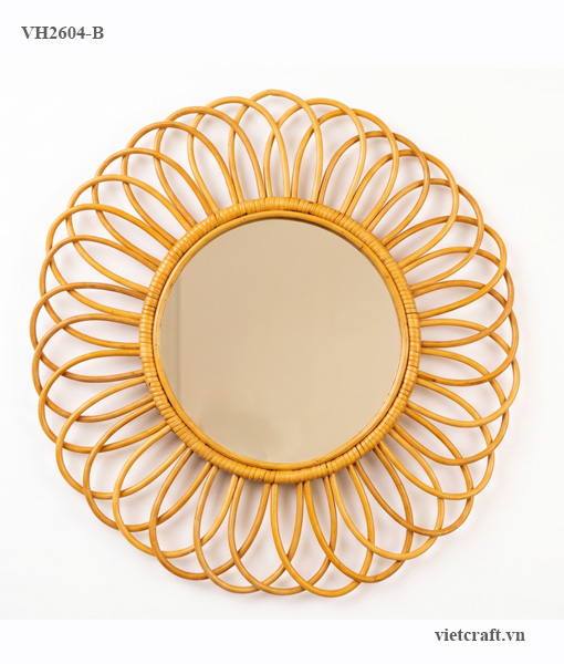 Handcrafted Rattan Flower Wall Mirror