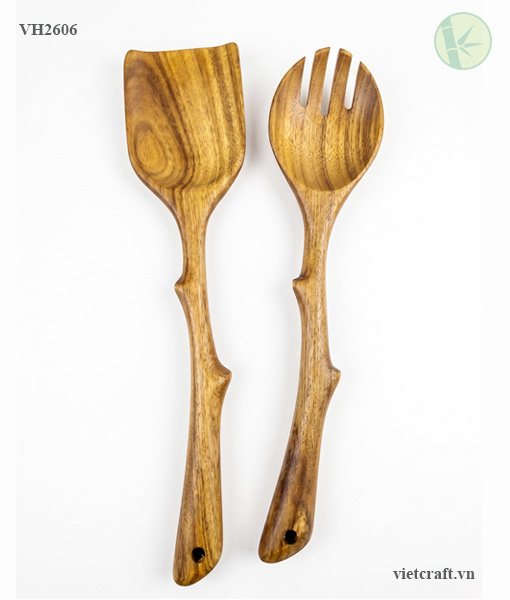 Natural Acacia Wood Salad Servers Set made in Vietnam