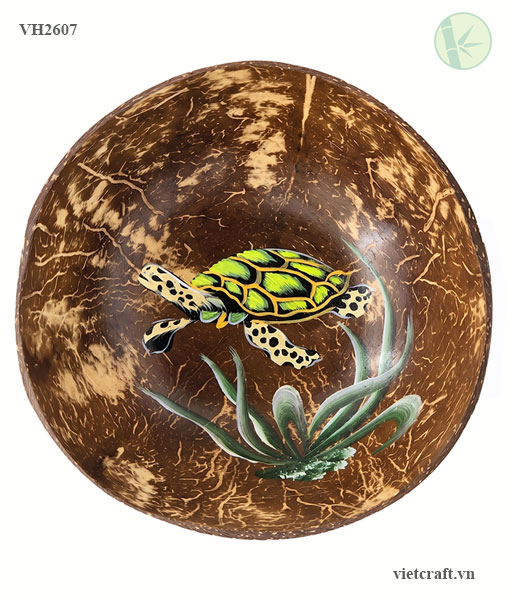 Hand-Painted Natural Coconut Shell Bowl – Sea Turtle Edition