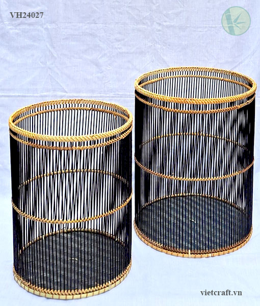 Black Woven Bamboo Storage Baskets