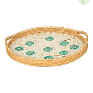 Handcrafted Round Rattan Tray with Mother-of-Pearl Inlay made in Vietnam