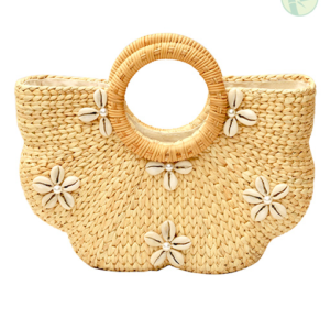 Handcrafted Water Hyacinth Handbag with Seashell Embellishments from Vietnam