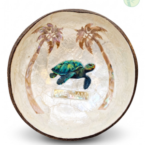 Handcrafted Coconut Shell Bowl with Inlaid Mother of Pearl from Vietnam