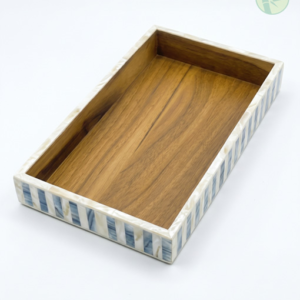 Handcrafted MOP & Acacia Wood Rectangular Trays